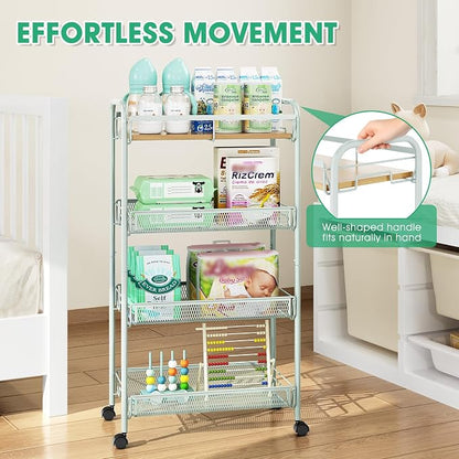 TOOLF 4-Tier Rolling Cart, Metal Utility Cart, Slide Out Storage Cart - Image 4