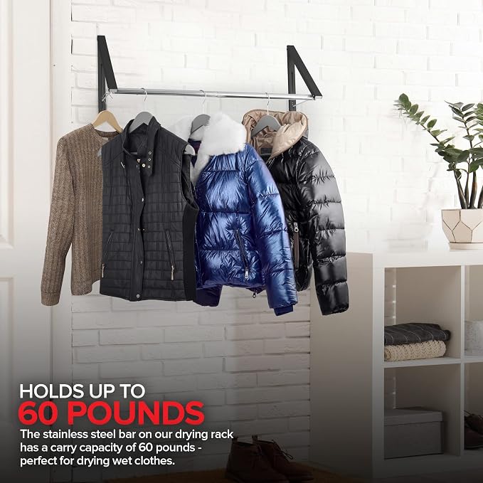 Double Foldable Clothing Rack w/ Extension Rod, Wall-Mounted Retractable - Image 5