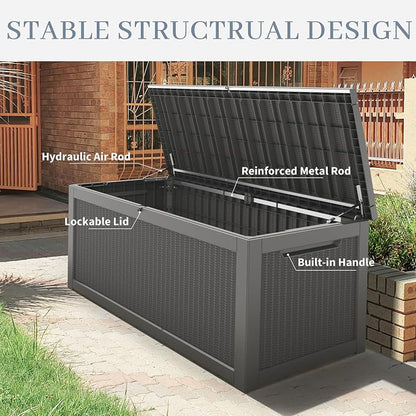 260 Gallon Large Resin deck box Waterproof, Outdoor Storage Bench, Patio - Image 4