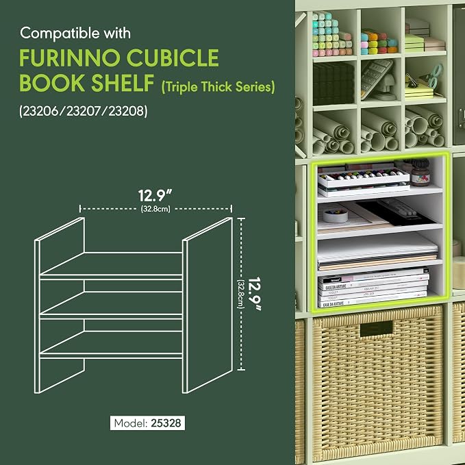 Furinno Cubicle Cube Insert, 3-Shelf Cube Organizer, 3-Tier Shelf Accessory - Image 3
