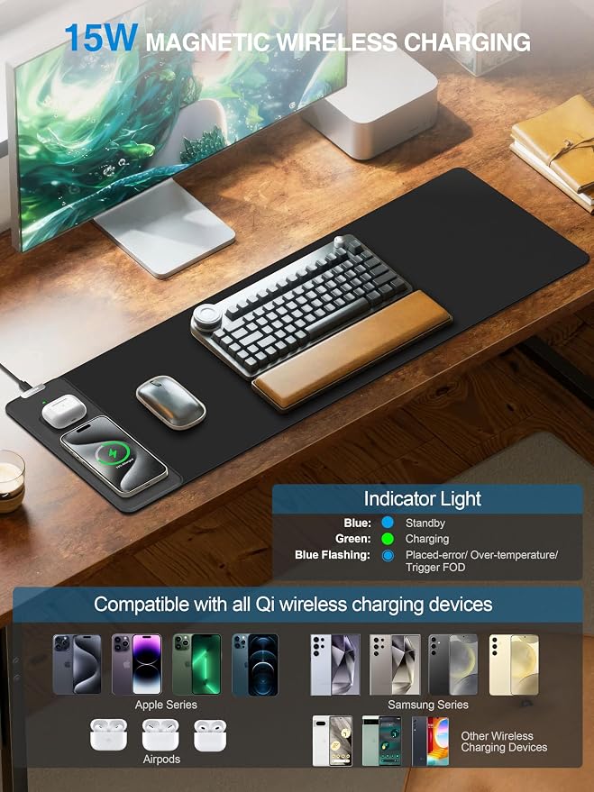 TopMade Mouse Pad with 15W Fast Wireless Charging, 31.5"x11.81" XL Large Gaming - Image 2