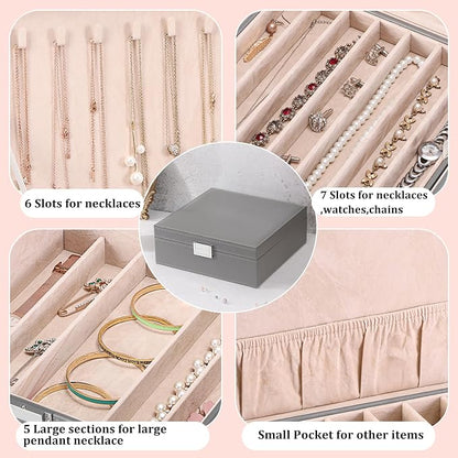 BEWISHOME 2-Layer Necklace Jewelry Box, Modern Style Necklace Storage, PU - Image 6