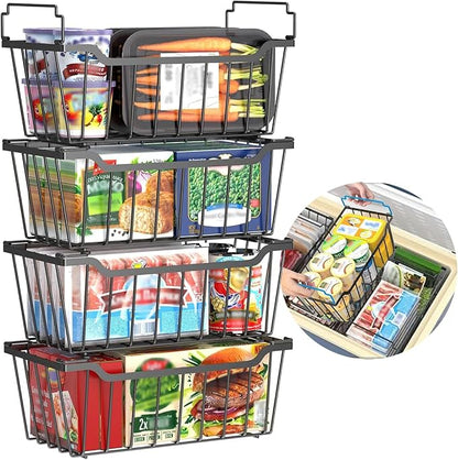 Freezer Organizer Bins with Foldable Handle, 4 Pack Stackable Freezer Baskets by Unknown
