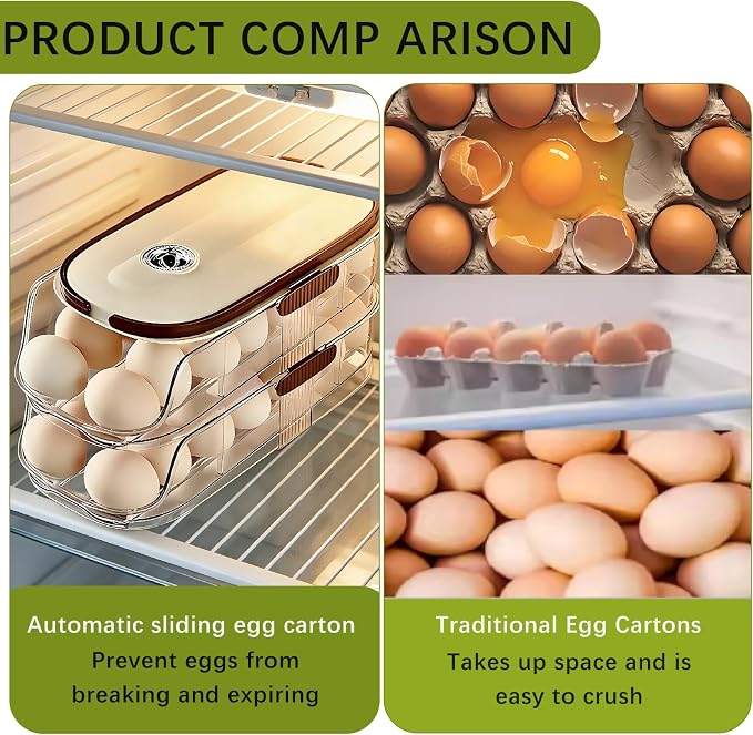 Egg Holder for Fridge with Lid and Handle, Automatic Rolling Egg Container for - Image 5
