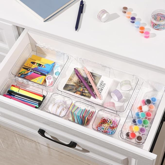 14 Pcs Adjustable Clear Drawer Organizer, Extendable Vanity Storage Bins - Image 7