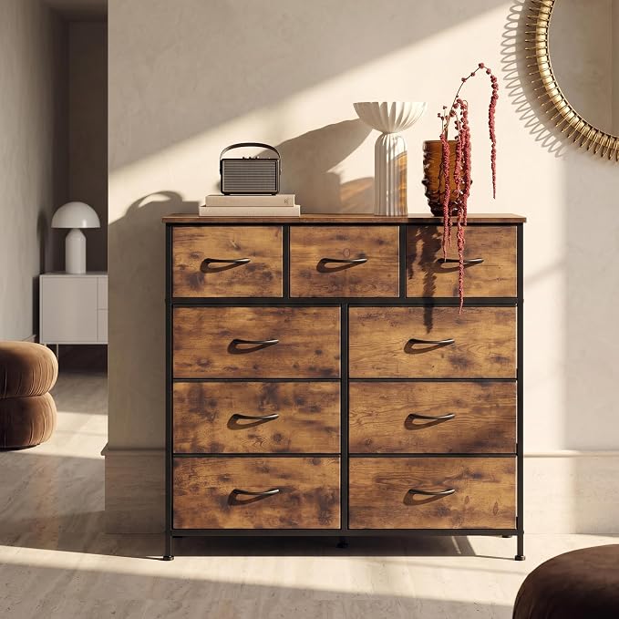 WLIVE Tall Dresser for Bedroom, 9 Drawer Chest of Drawers, Rustic Brown | 9 - Image 5