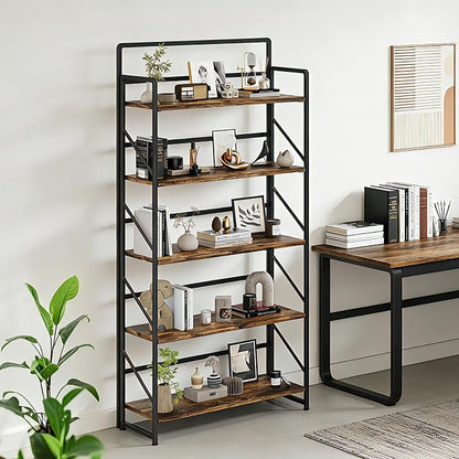 JSB Folding Bookshelf, Industrial Storage Shelves, No Assembly Vintage Wood - Image 6