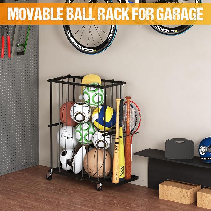 Garage Ball Storage With Baseball & Badminton Holder: Floor Sports Equipment - Image 8
