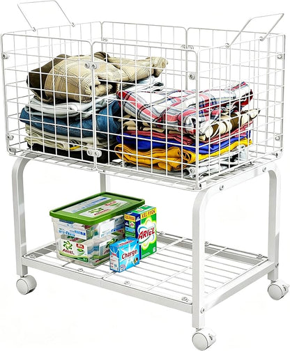 2-Tier Rolling Laundry Basket Cart by Unknown