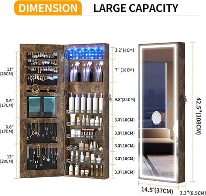 LVSOMT LED Mirror Jewelry Cabinet, Wall/Door Mount Jewelry Armoire Organizer - Image 5