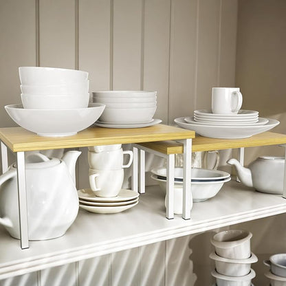 Simple Houseware Stackable Cabinet Counter Shelf Wooden Surface, Oak | - Image 2