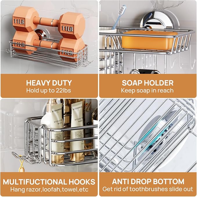 LEVERLOC Shower Caddy Suction Cup, 3 Pack Heavy Duty Bathroom Organizer - Image 5