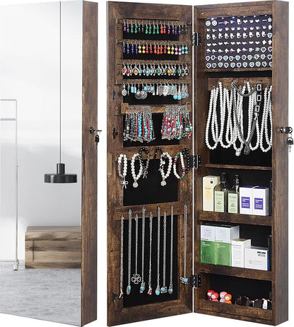 GISSAR Full Length Mirror Jewelry Cabinet, 6 LEDs Jewelry Armoire Wall Mounted by GISSAR