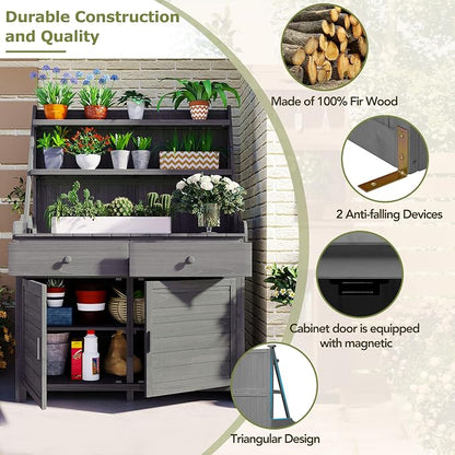 Merax Potting Bench Table with Cabinet and Open Shelves, Garden Potting Bench - Image 3