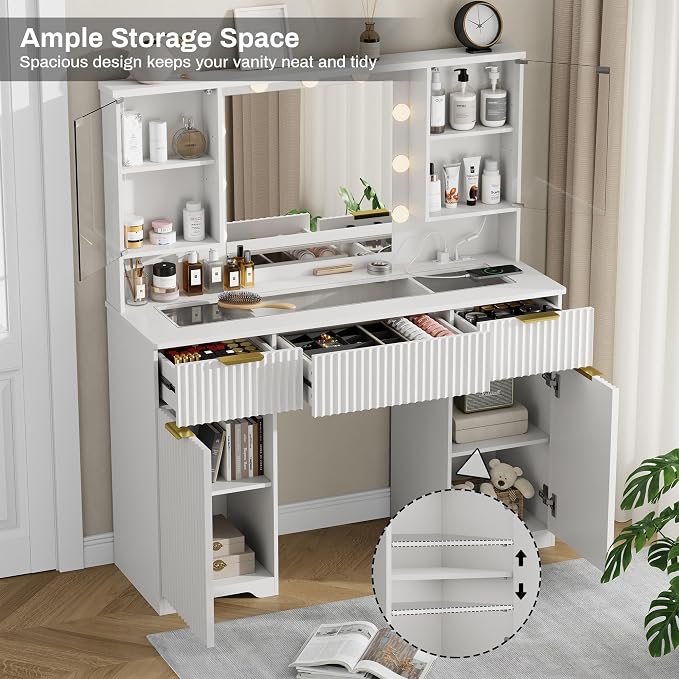ONME Fluted Makeup Vanity Desk - Image 2