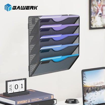5 Tier Hanging Wall File Organizer, Mesh Mail Paper Orgnization Hanging File - Image 6