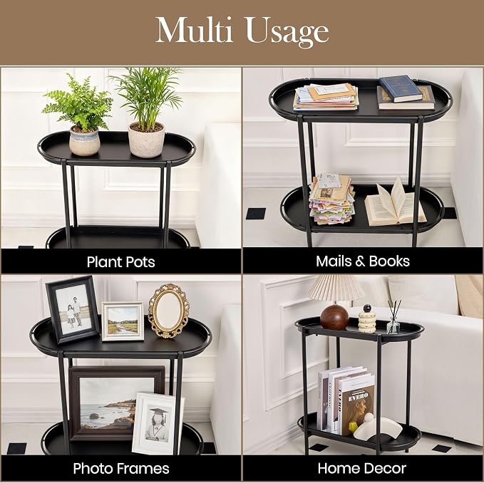 Large Metal 2-Tier Multi-Purpose Stand – Sleek Black Indoor/Outdoor Oval - Image 7
