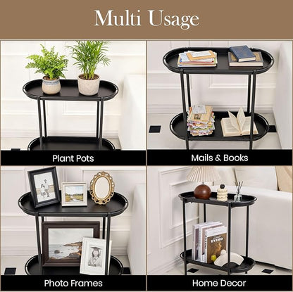 Large Metal 2-Tier Multi-Purpose Stand – Sleek Black Indoor/Outdoor Oval - Image 7