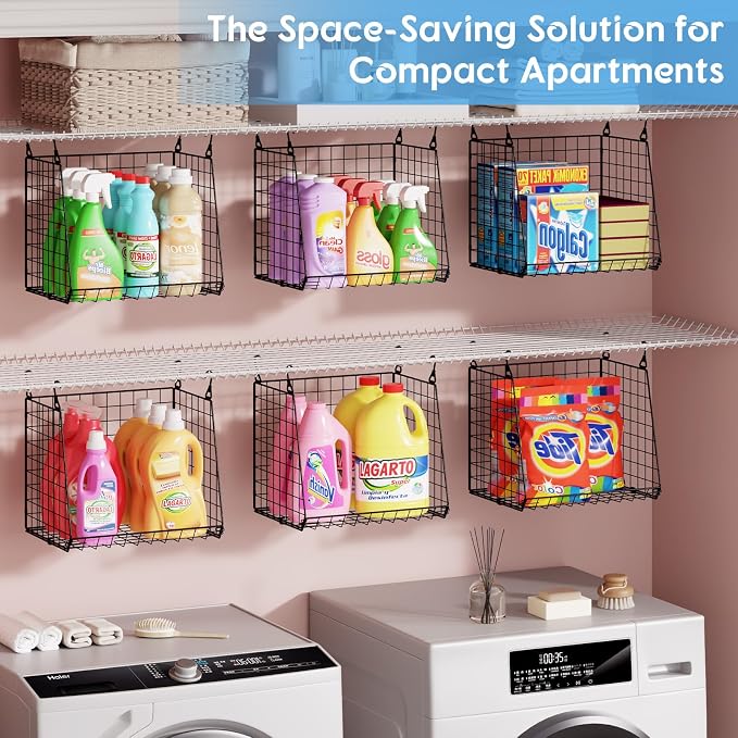 3-Pack Extra-Tall 13.6'' Hanging Laundry Basket Organizer, Foldable Wire Shelf - Image 8