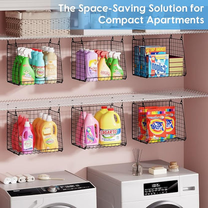 3-Pack Extra-Tall 13.6'' Hanging Laundry Basket Organizer, Foldable Wire Shelf - Image 8