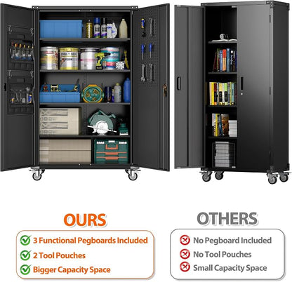 Aobabo Extra Large Cabinet on Wheels, Metal Storage Cabinet - Image 4