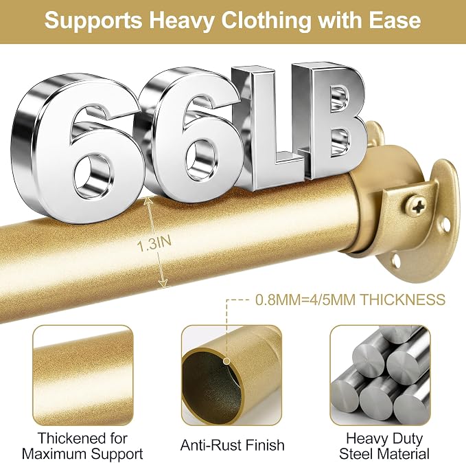 Adjustable Closet Rod for Hanging Clothes, 17-54inch Heavy Duty Metal tension - Image 3
