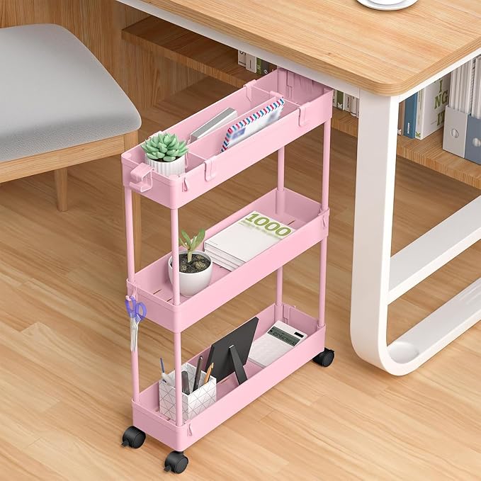 SPACELEAD 2-piece Set Slim Storage Cart 3 Tier, Bathroom Organizer Rolling - Image 7