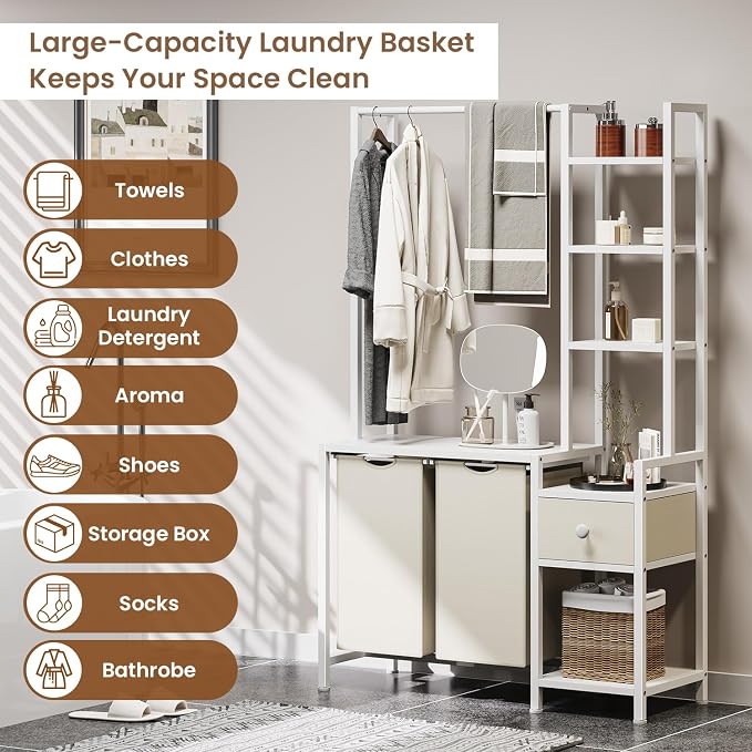 Laundry Hamper with Shelf, 5 Tiers Tall Laundry Basket Sorter with 2 Pull-Out - Image 5
