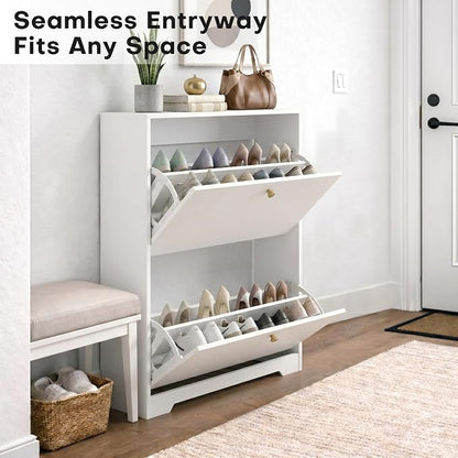 Nicetree Shoe Cabinet with 2 Flip Drawers, Modern Entryway Organizer, - Image 4