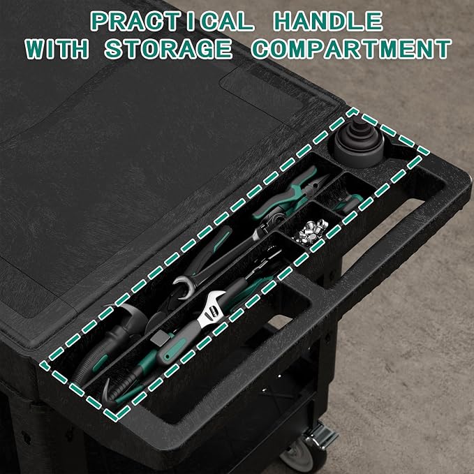 Heavy Duty Utility Rolling Tool Cart, 1000 lbs Capacity Flat Top Plastic - Image 4