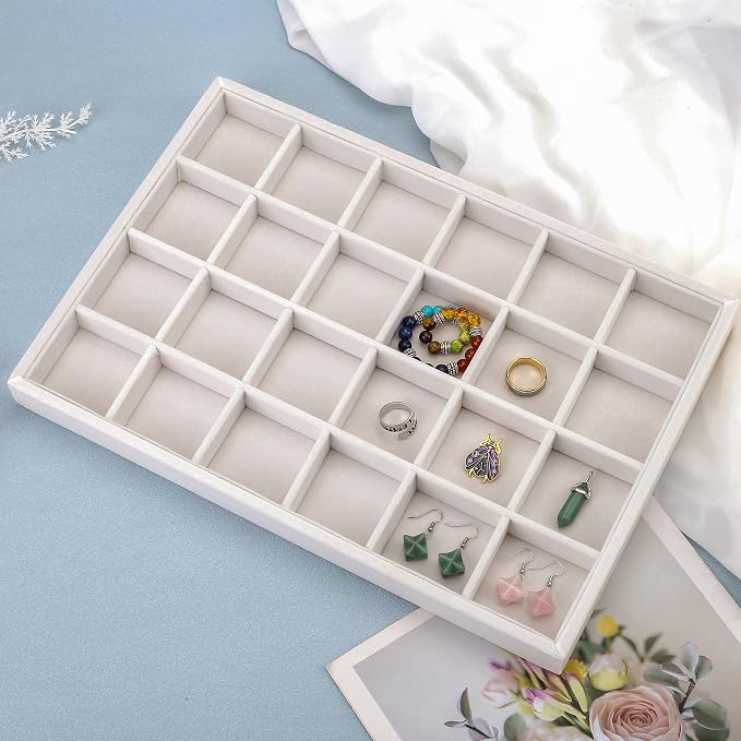 Mornajina 24 Grids Velvet Jewelry Tray Jewelry Display Tray, Stackable Empty - Image 5