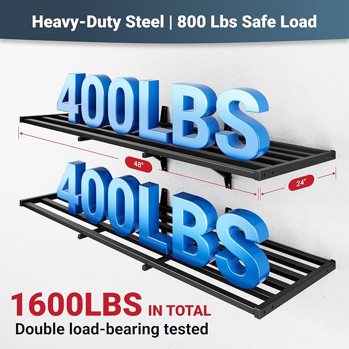 FLEXIMOUNTS 2-Pack 2x4ft Heavy Duty Garage Wall Shelving, 800lbs Capacity - Image 2