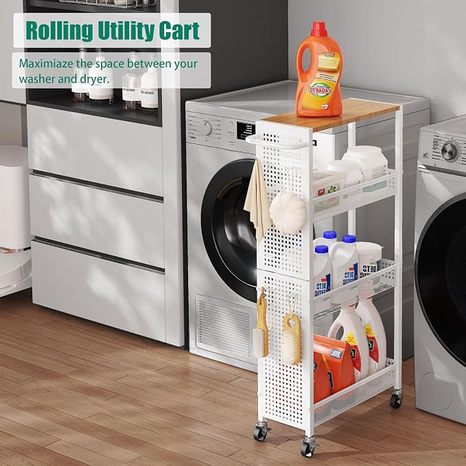 Slim Rolling Storage Cart with Wheels, 4-Tier Metal Utility Cart with Handle & - Image 4