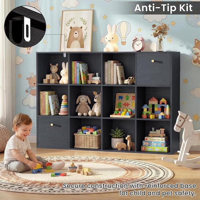 Cube Storage Organizer with 12 Open Shelf, Freestanding Book Case, Cubicle - Image 7