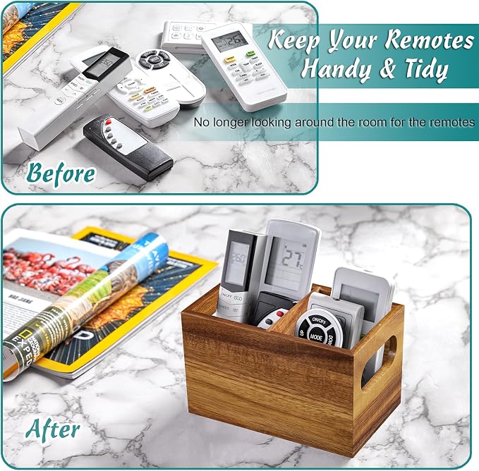 DRASTAR Remote Control Holder, Wood TV Remote Holder, Remote Storage Caddy - Image 2