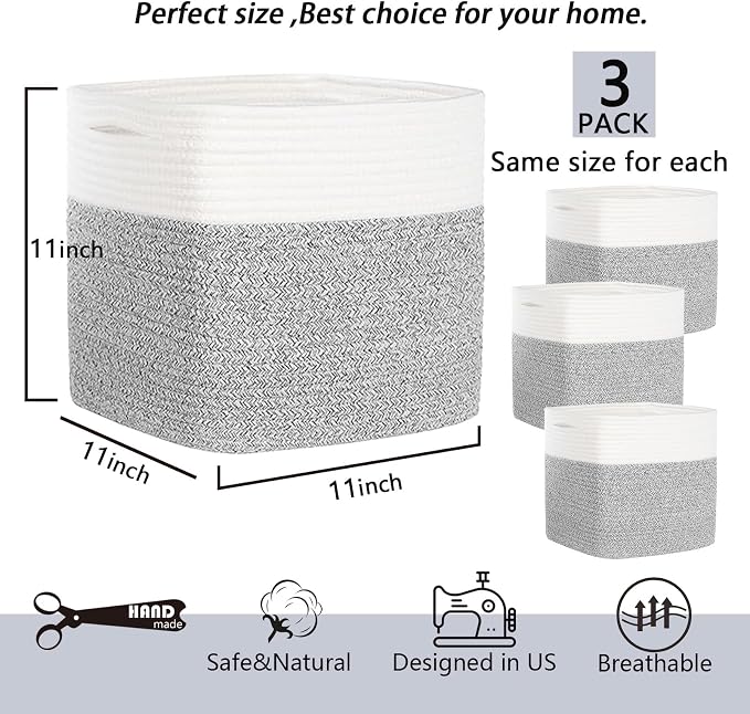 Cube Storage Bins 11 Inch Cotton Rope Woven Storage Basket - Image 5