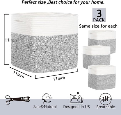 Cube Storage Bins 11 Inch Cotton Rope Woven Storage Basket - Image 5