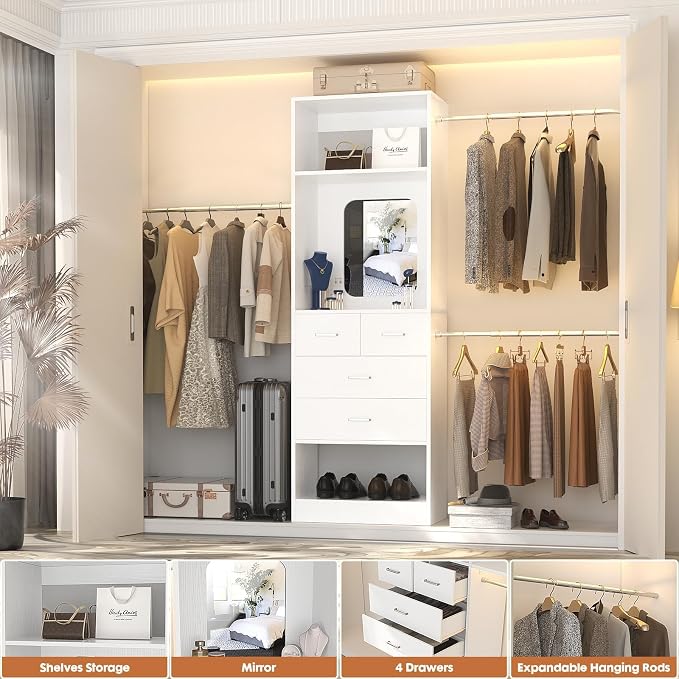 Unikito 8FT Closet System with Mirror and 3 Extendable Hanging Rods, Sturdy - Image 2