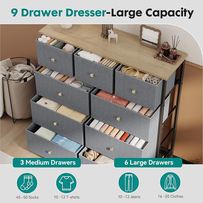 OLIXIS 9 Drawer Tall Dresser for Bedroom, Closet Organizers and Storage | - Image 5