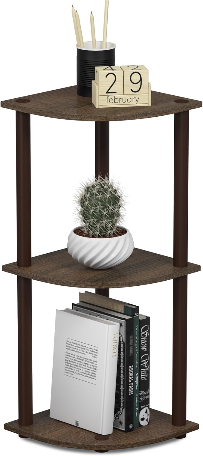 Furinno TURN-N-TUBE Corner Shelf, 3-Tier Corner Bookshelf, Display Storage by Furinno-FitsYourSpaceFitsYourBudget