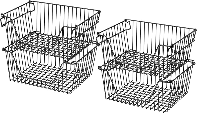Stackable Wire Metal Baskets Sturdy Cabinet Organizer Wire Pantry Freezer Bin by blitzlabs