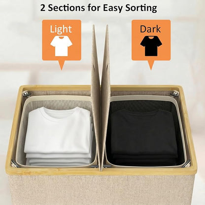 efluky Laundry Hamper with Lid, Double Laundry Basket with 2 Removable Bags - Image 3