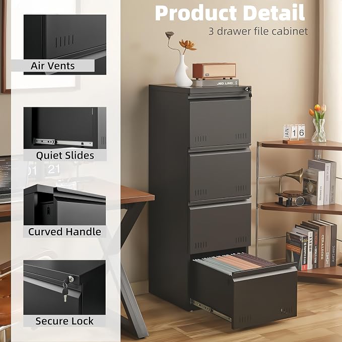 Metal File Cabinet with Lock, Vertical 4 Drawer File Cabinets - Image 4