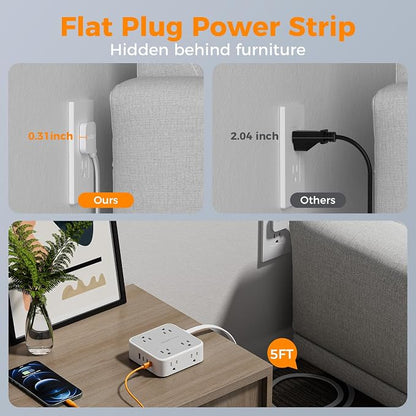 Surge Protector Power Strip, TESSAN 5 FT Extension Cord - Image 4