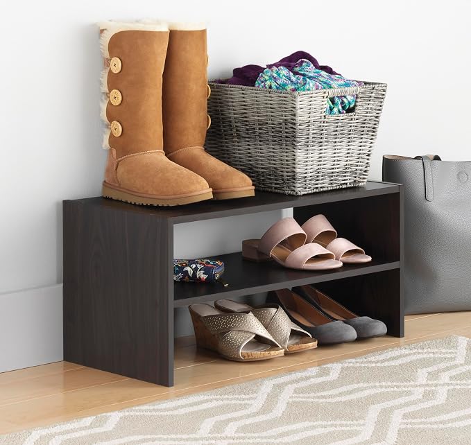 Whitmor Wood Stackable 2-Shelf Shoe Rack, 24 INCH, Espresso，2 Pack - Image 2