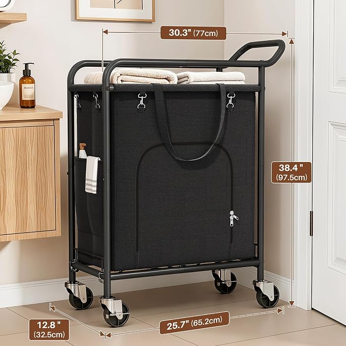 Laundry Basket with Wheels, Rolling Laundry Hamper with 38.4" Tall Handle - Image 3