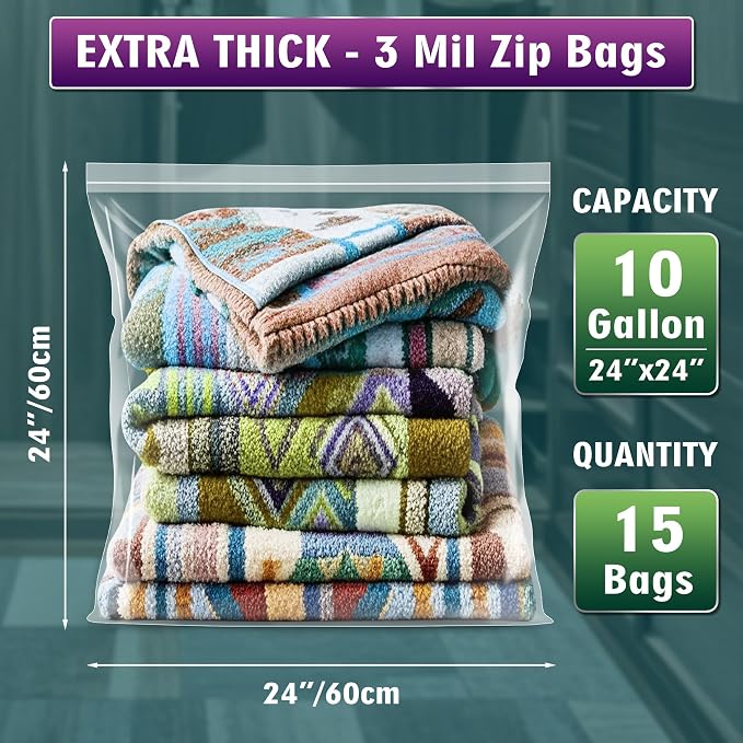 Extra Large 10 Gallon Zippered Plastic Bags - Image 2