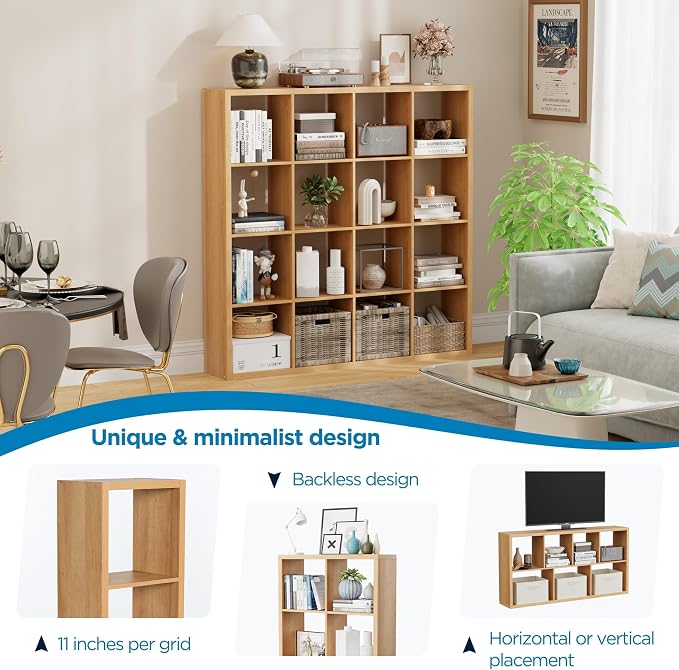 16-Cube Storage Organizer Bookcase, Thick Frame Wood Grain Storage Shelf - Image 6