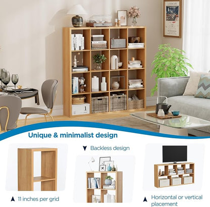 16-Cube Storage Organizer Bookcase, Thick Frame Wood Grain Storage Shelf - Image 6