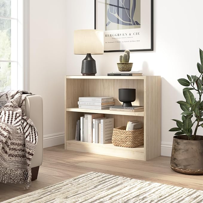 Bush Furniture Universal Small 2 Shelf Bookcase in Natural Elm, Low Storage and - Image 2